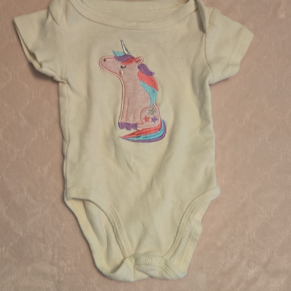 Mon Cheri Cream and Pink Bodysuit with Unicorn Design